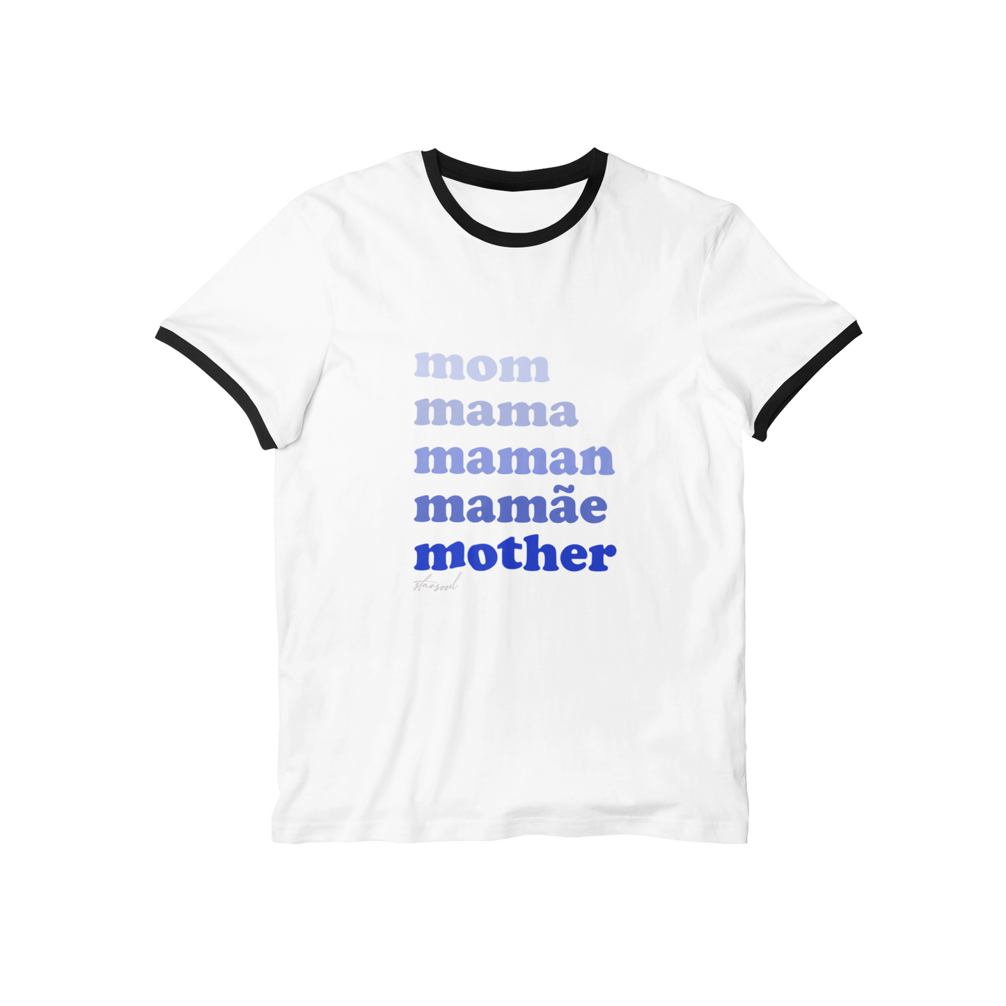 Mama in blue ombre on a white shirt