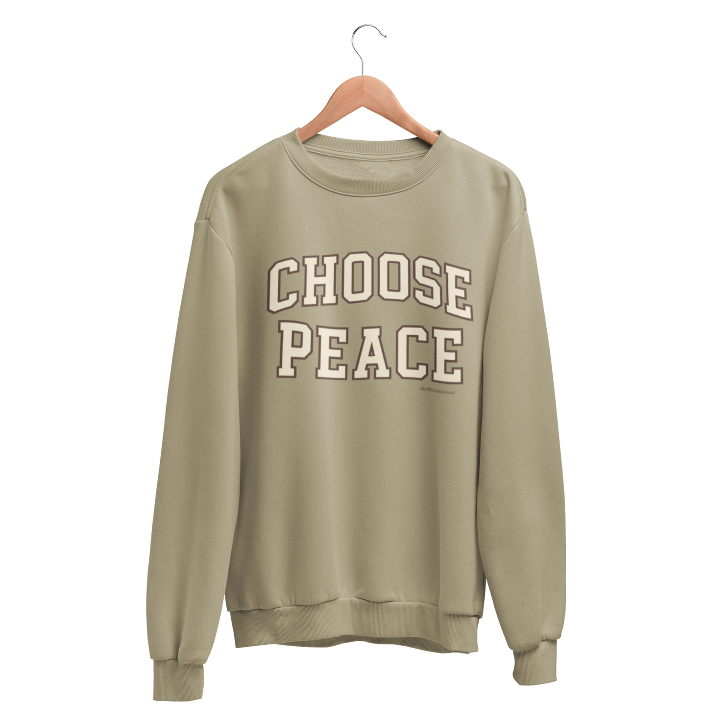 Tan Choose Peace graphic sweatshirt neutral crewneck human rights charity sweater gift that gives back