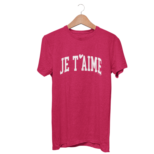 Je T’aime Valentine’s charity t-shirt in heather red supporting global healthcare initiatives