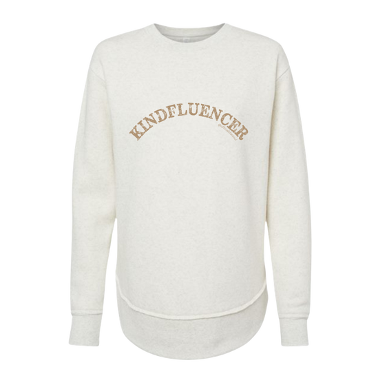 White sweatshirt with 'Kindfluencer' text 