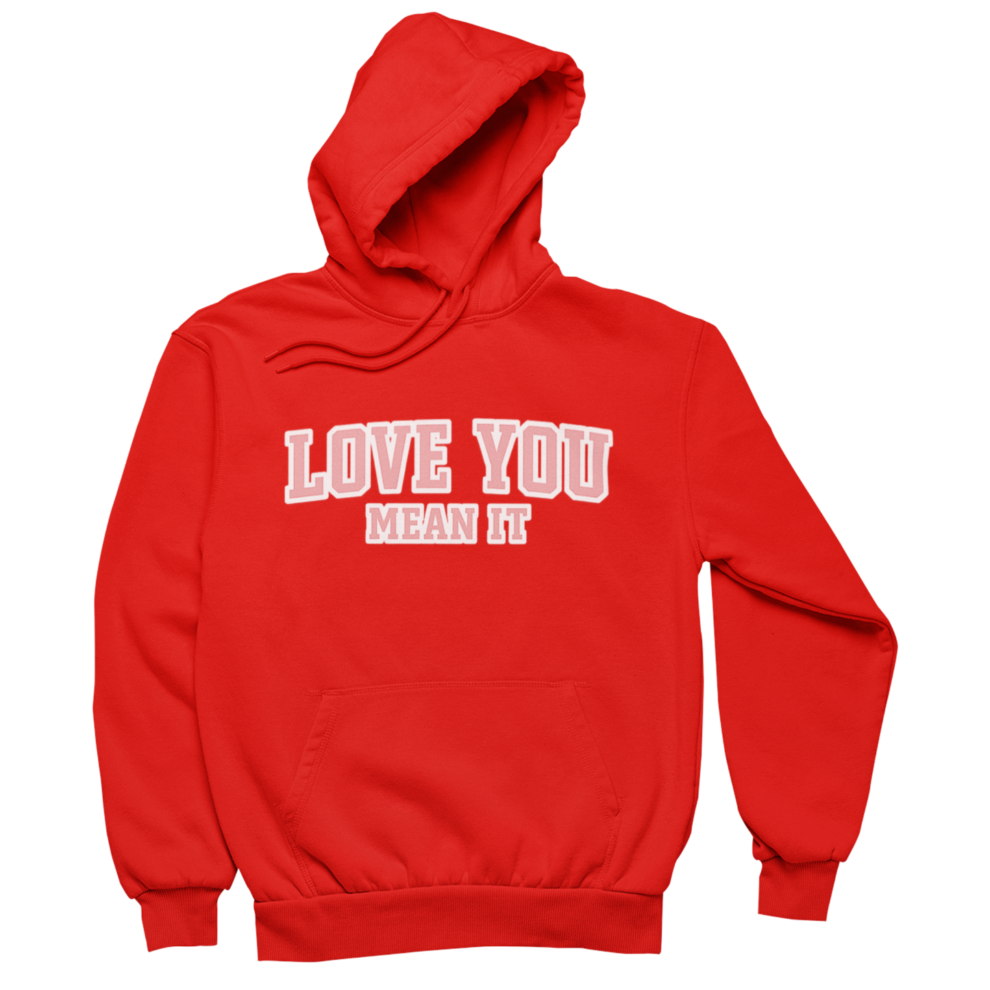 Love You Mean It charity hoodie in red Valentine’s apparel supporting global healthcare programs