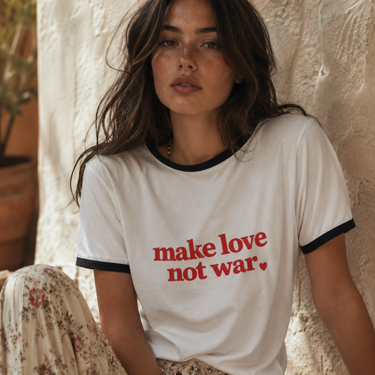 make love not war ringer tee | charity shirt | world health