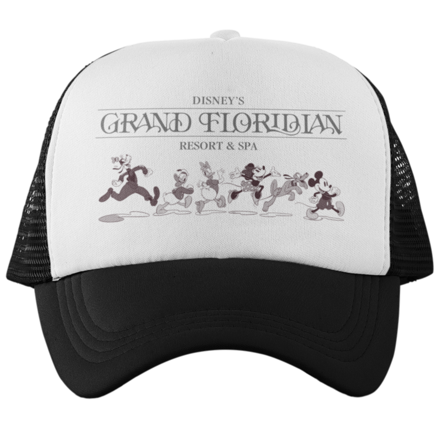 Trucker hat with Disney's Grand Floridian Resort & Spa logo on a white background