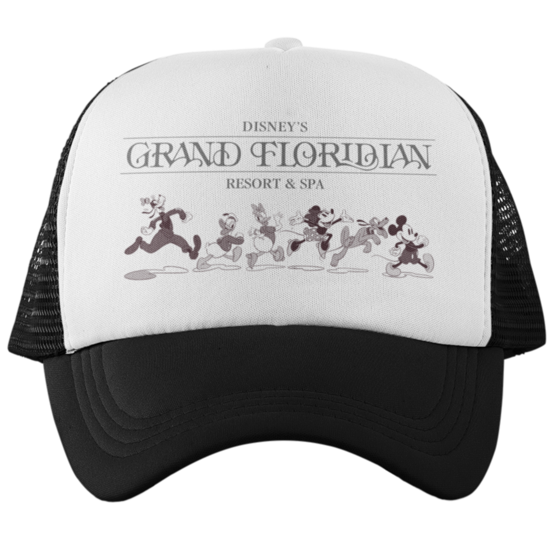 Trucker hat with Disney's Grand Floridian Resort & Spa logo on a white background