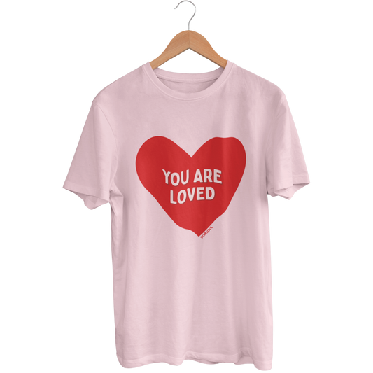 You Are Loved charity t-shirt with red heart graphic Valentine’s apparel supporting global healthcare
